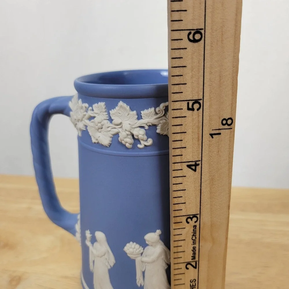 Vintage Royal Doulton Jasperware Style Blue Pitcher Trojan Jug Grapevine England